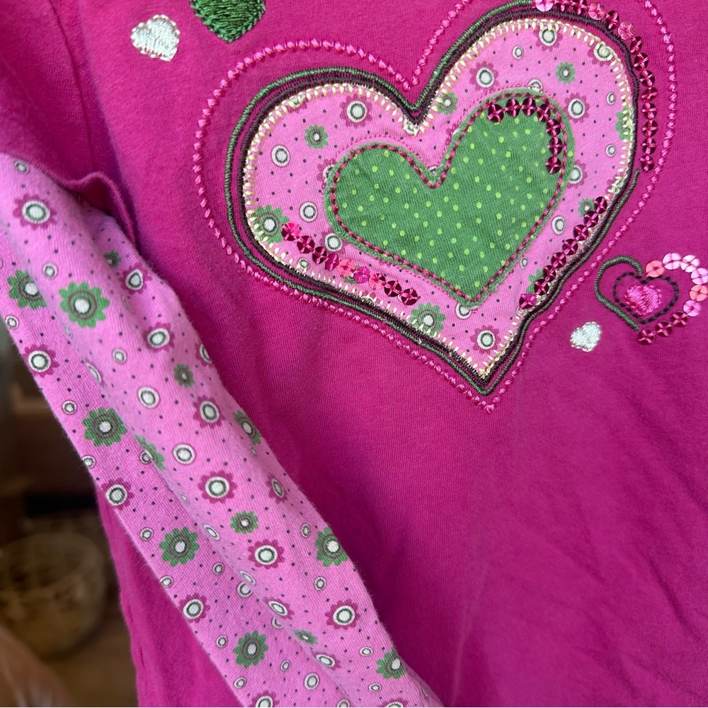 Sonoma Pink Long Sleeve Shirt with Green Heart Design - Picture 4 of 6